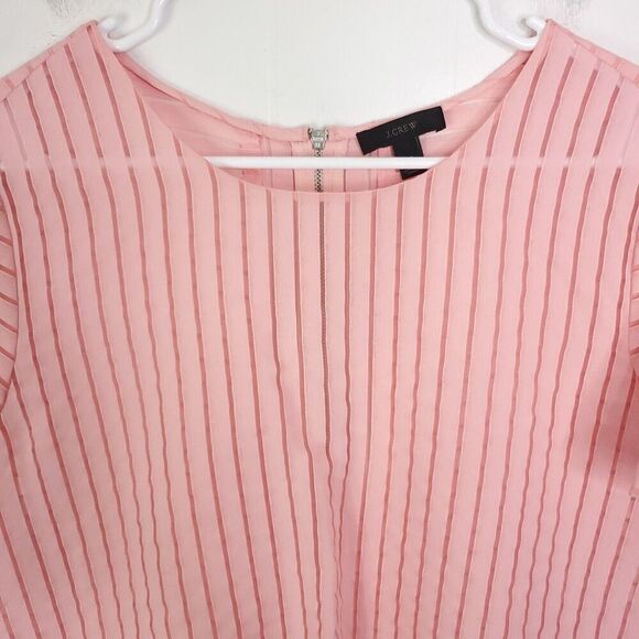 J Crew Top Womens 12 Sheer Stripes Popover Pink Zip Back Boxy Short Sleeve - Picture 2 of 10